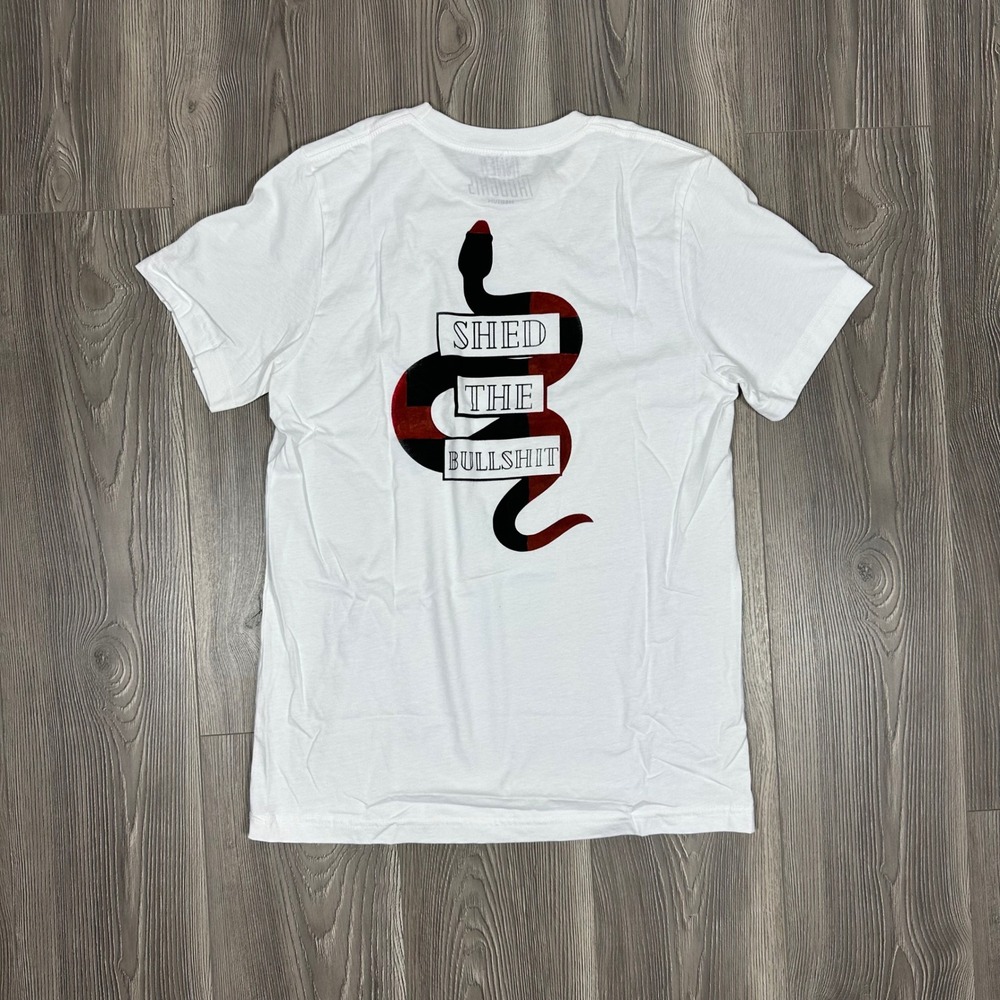 White Shed The‎ BS Tee with Black and Pink Patchwork Design - SIZE M